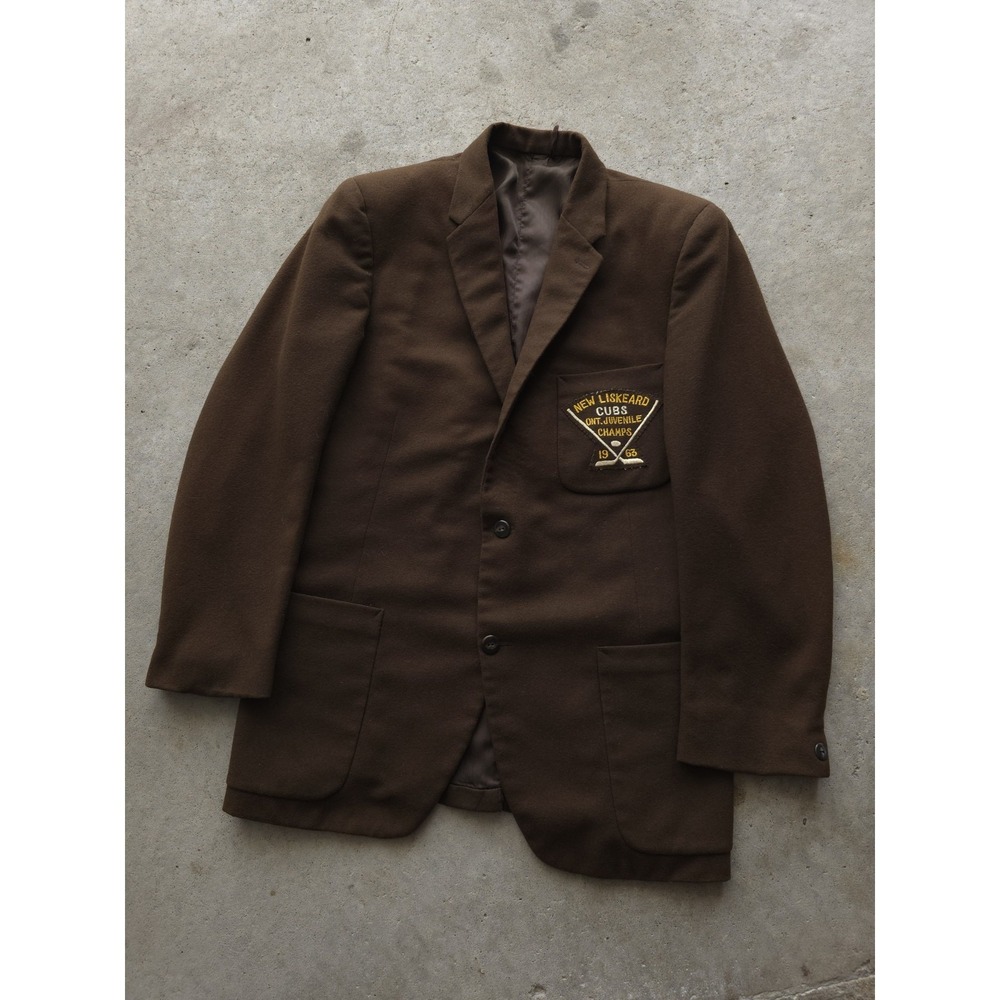Vintage 1960s Ontario Juvenile Hockey Champs‎ Brown Wool Blazer Jacket M